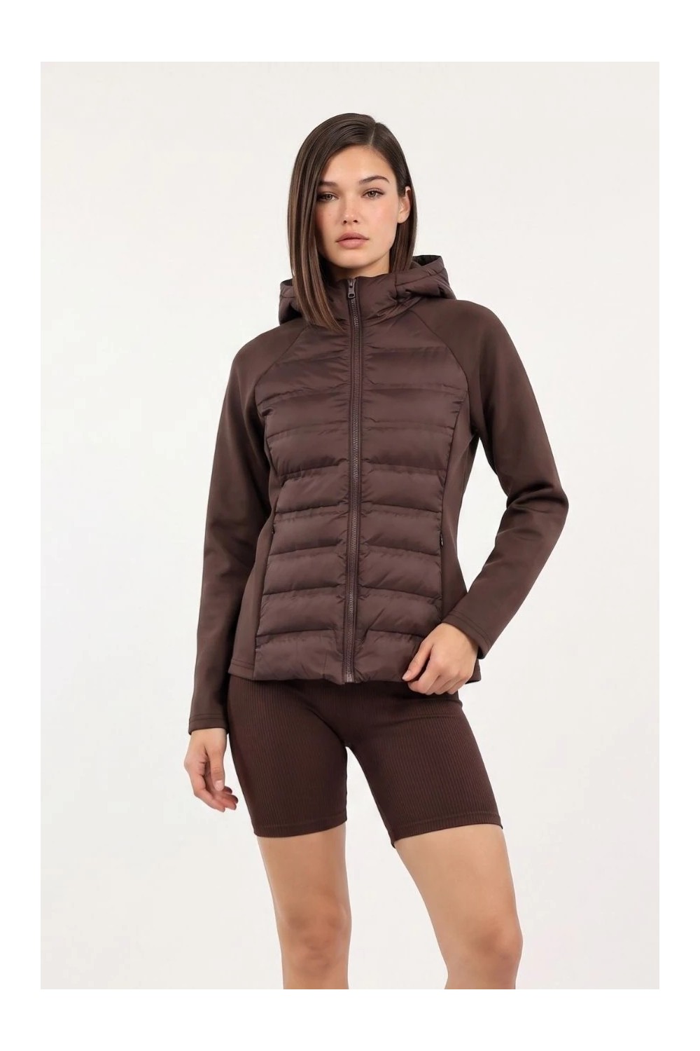 Cemo Kapüşonlu Softshell Kollu Şişme Kadın Mont görsel 5