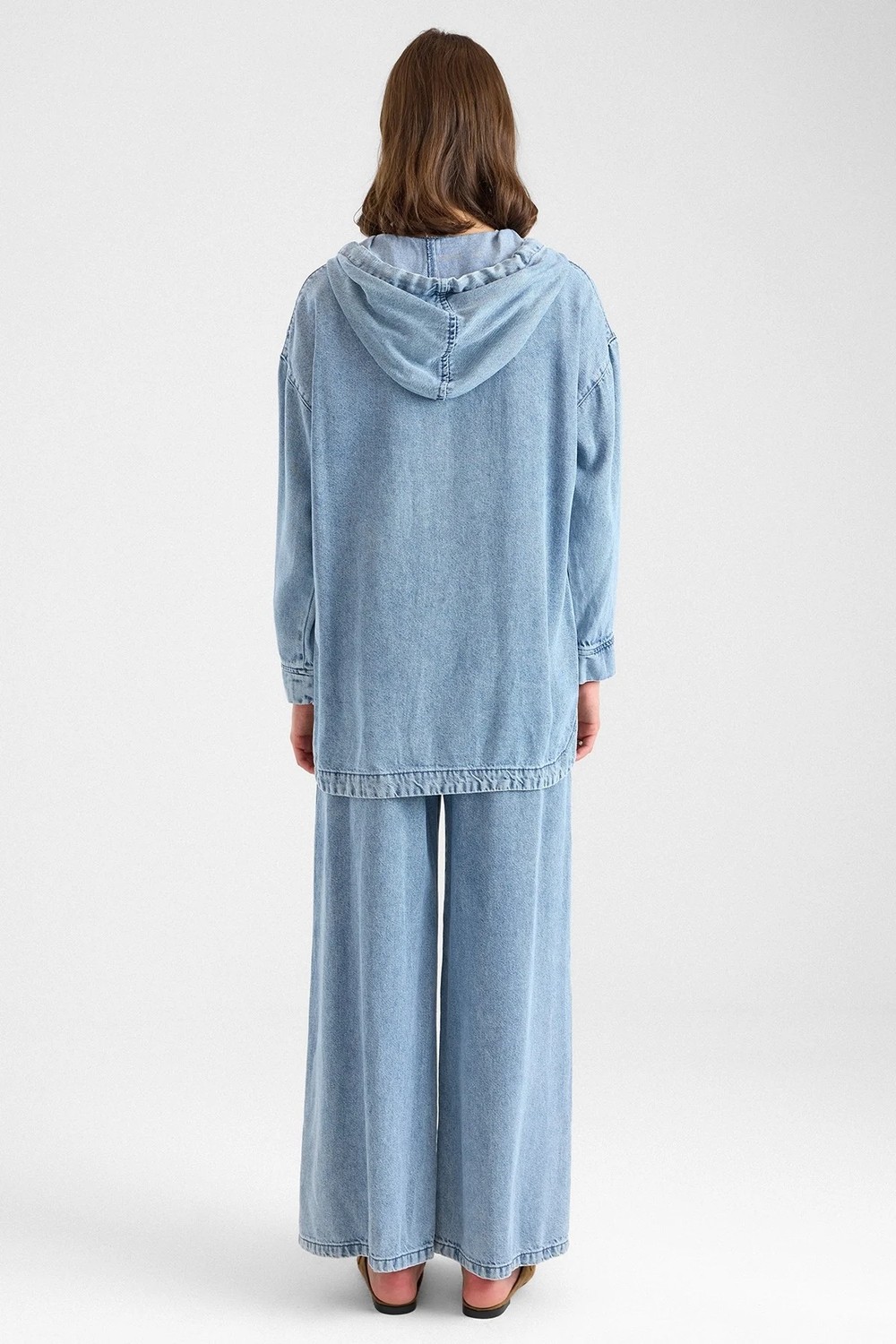 Olcay Fermuar Kapamalı Kapüşonlu Soft Denim Ceket Pantolon Ikili Takım Açık Mavi 9402-TK görsel 8