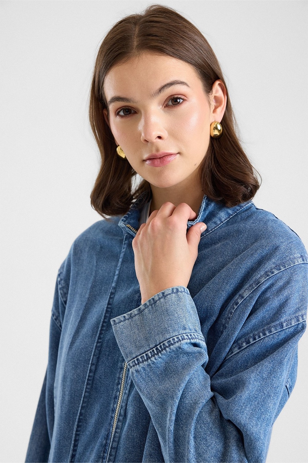 Olcay Fermuar Kapamalı Bağcık Detaylı Soft Denim Ceket Pantolon Ikili Takım Mavi 9468-TK görsel 7