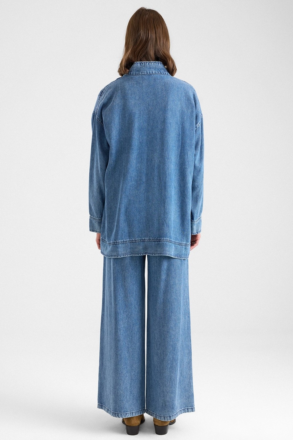 Olcay Fermuar Kapamalı Bağcık Detaylı Soft Denim Ceket Pantolon Ikili Takım Mavi 9468-TK görsel 8