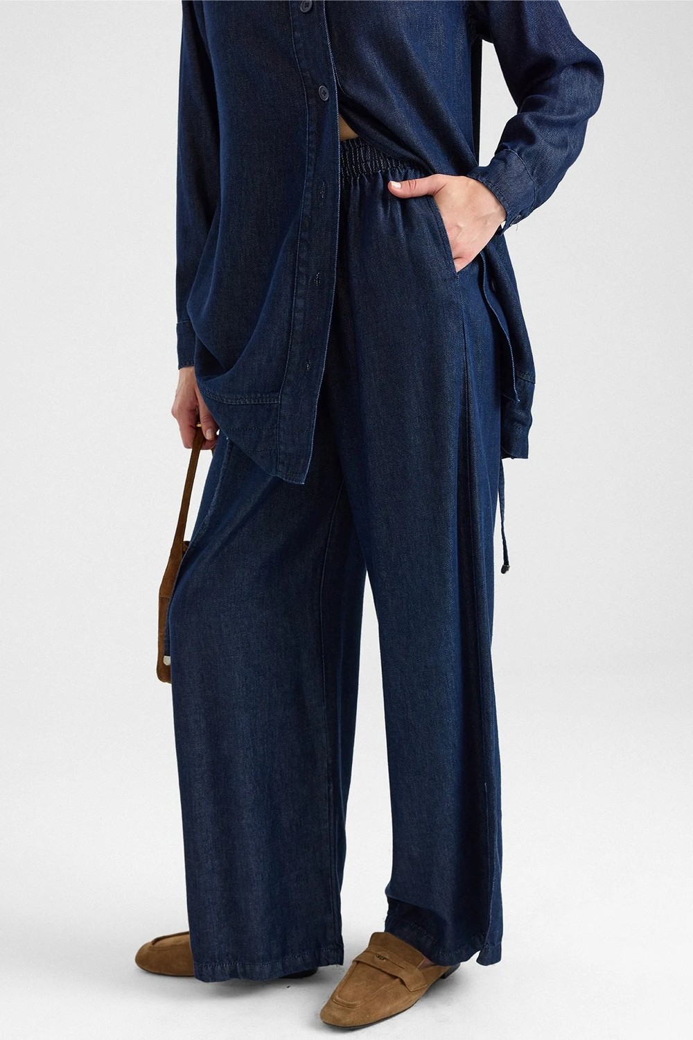 Olcay Büzgü Detaylı Soft Denim Ceket Pantolon Ikili Takım Lacivert 9472-TK görsel 7