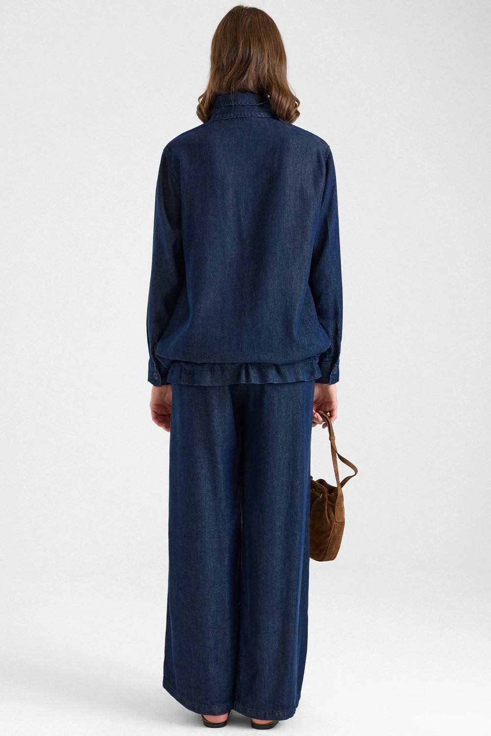 Olcay Büzgü Detaylı Soft Denim Ceket Pantolon Ikili Takım Lacivert 9472-TK görsel 8