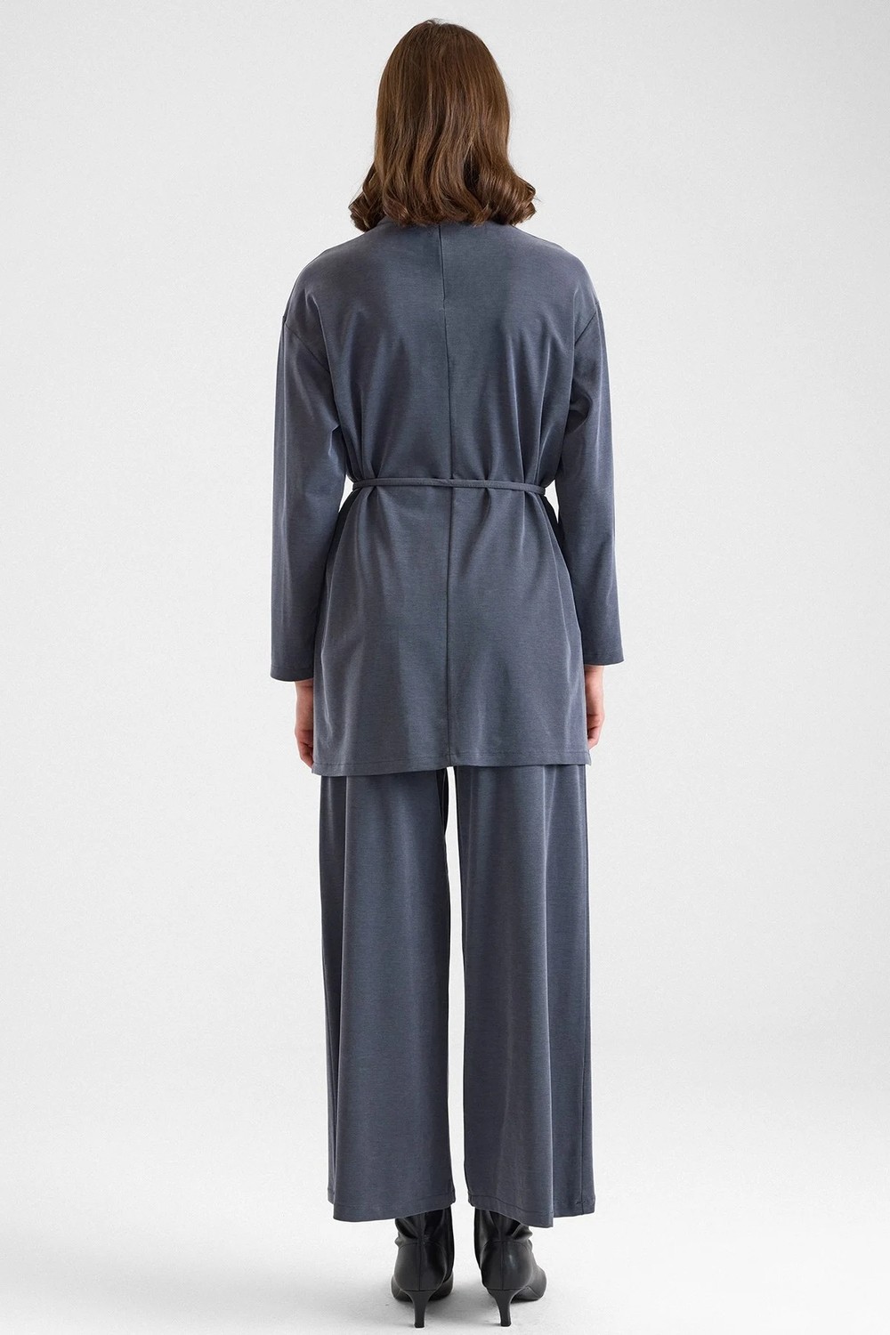 Olcay Şal Aksesuarlı Premium Kumaş Tunik Pantolon Füme 9470-TK görsel 7
