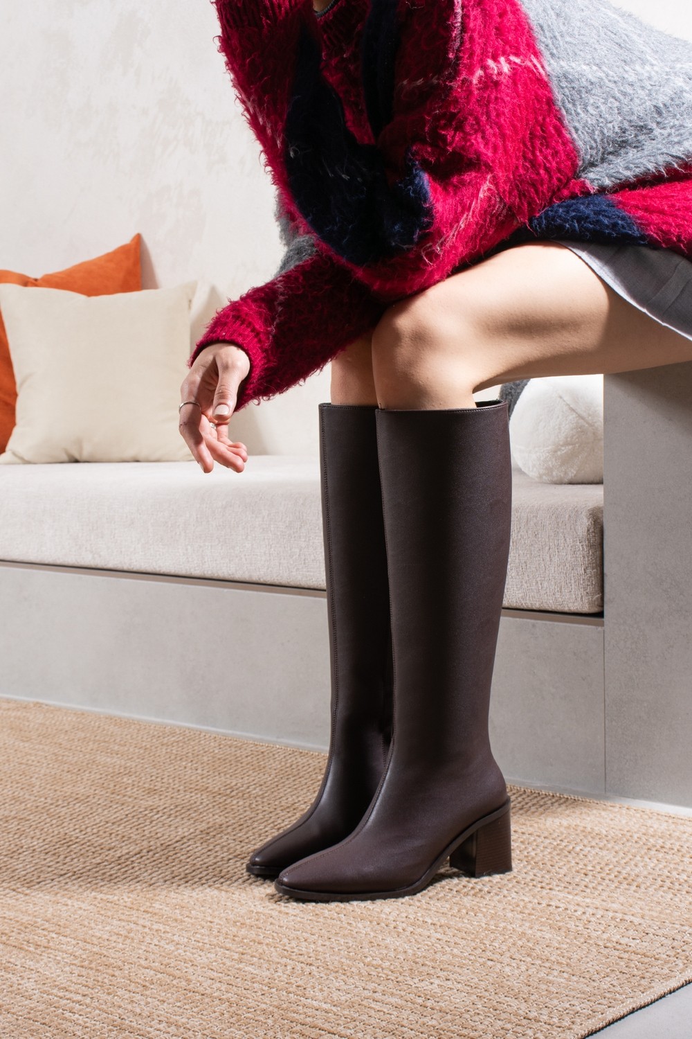 Duxal Shoes Tina Kadın Diz Altı Topuklu Fermuarlı Çizme görsel 6