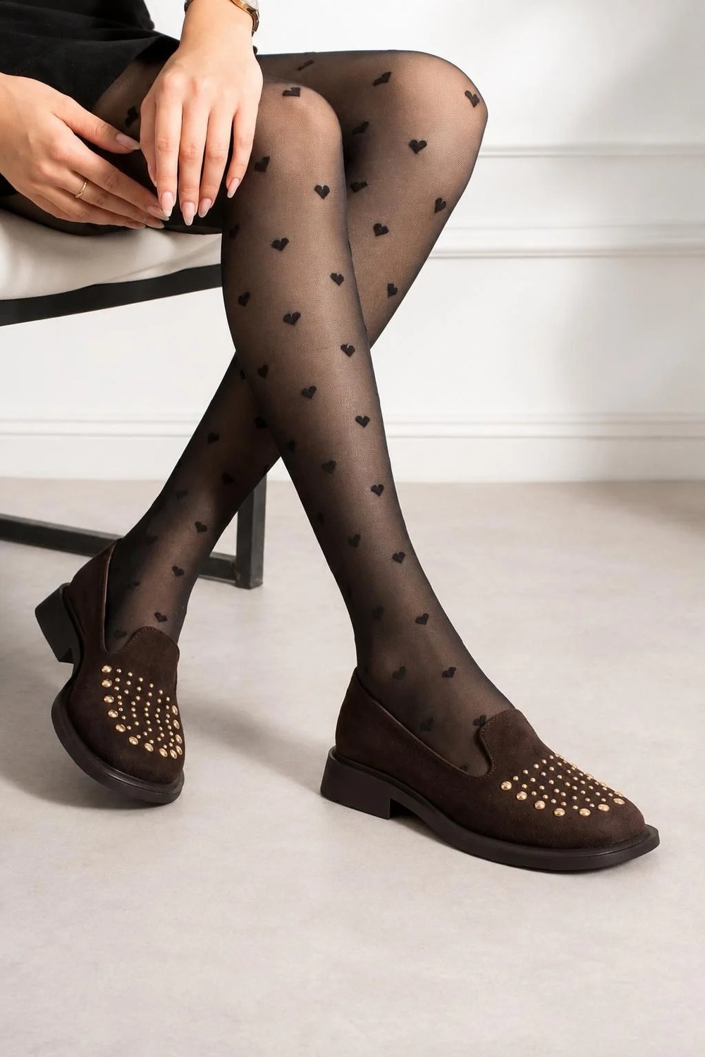 Dabab Shoes Monıca Kadın Acı Kahve Süet Taşlı Zımbalı Yuvarlak Burun 2 cm Kalın Taban Loafer Ayakkabı görsel 2