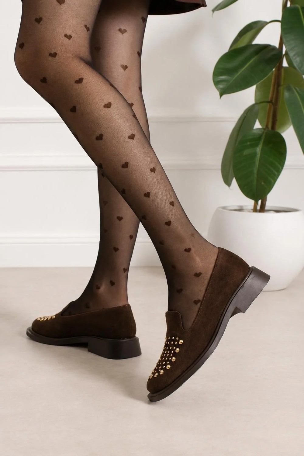 Dabab Shoes Monıca Kadın Acı Kahve Süet Taşlı Zımbalı Yuvarlak Burun 2 cm Kalın Taban Loafer Ayakkabı görsel 3