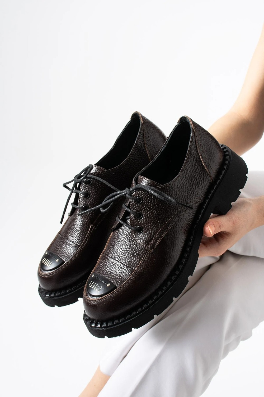 Dabab Shoes Ravenna Kadın Siyah Hakiki Deri Bağcıklı Kalın Tabanlı Metal Burun Detaylı Oxford Ayakkabı görsel 5