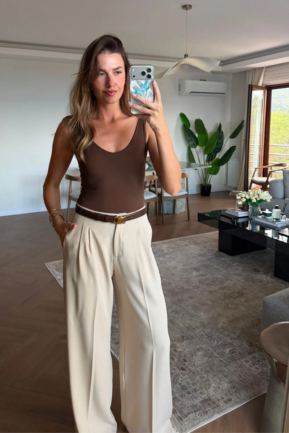 Açelya Okcu Premium Kalderon Wide Leg Dokuma Pantolon görsel 3