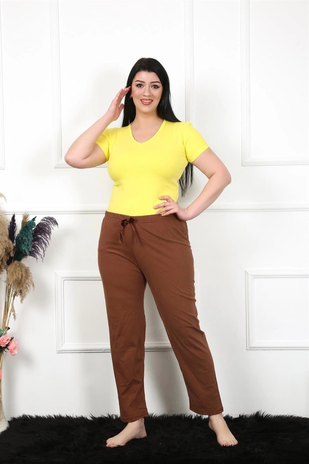 Melonika Kadın Pamuklu Büyük Beden Alt Pijama Kahve Çmş görsel 2