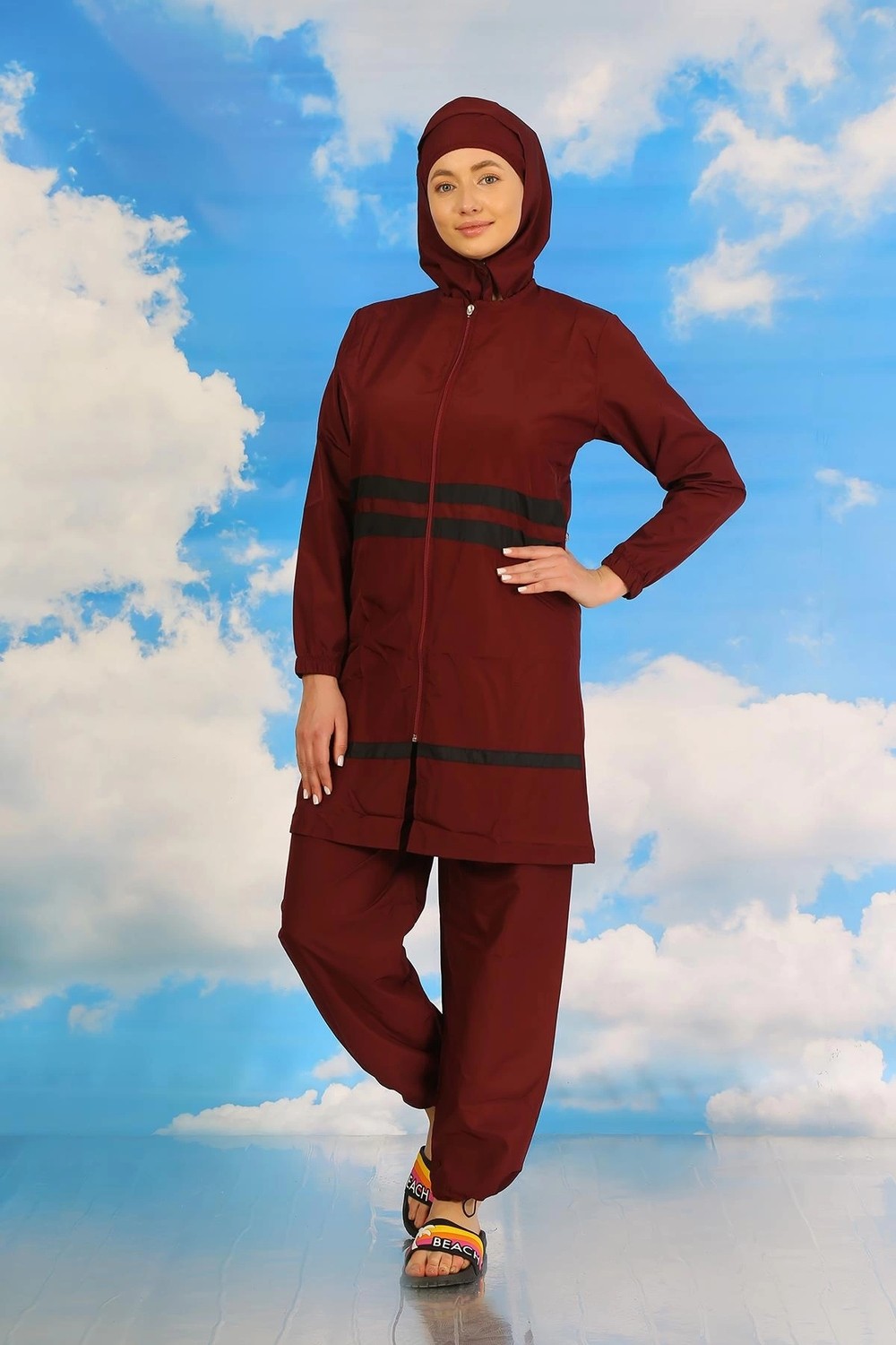 Melonika Kadın Tam Tesettür Mayo Bordo Çmş görsel 3