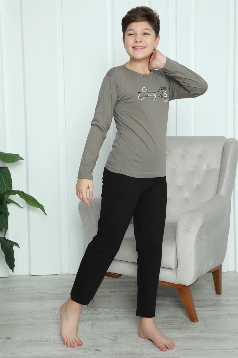 Melonika Erkek Çocuk Penye Pijama Takım Vizon Çmş görsel 2