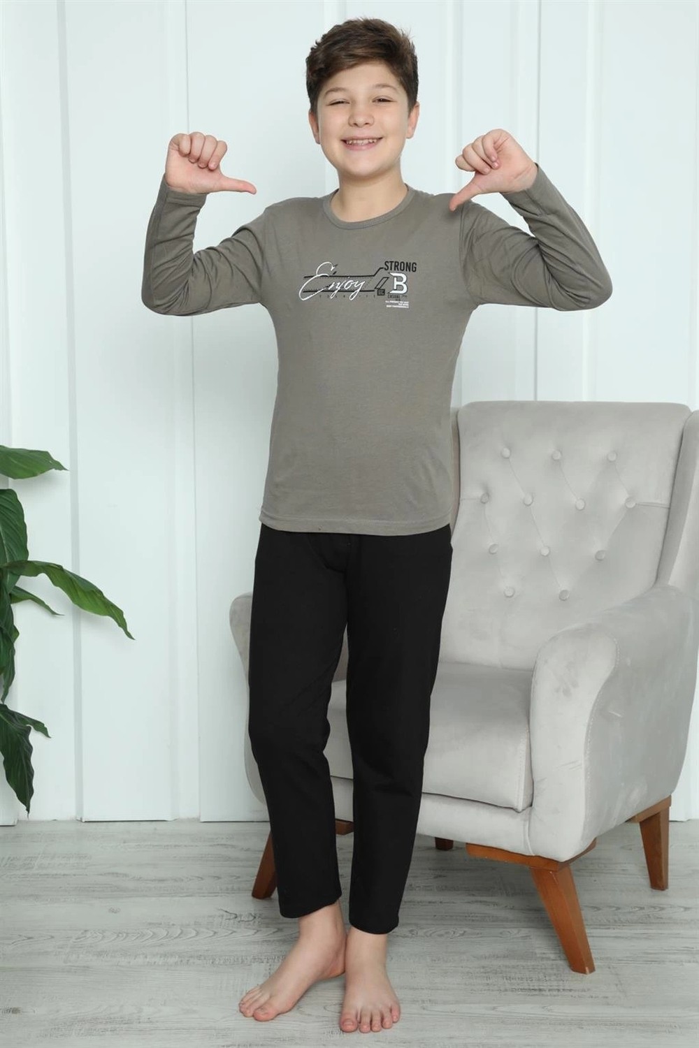 Melonika Erkek Çocuk Penye Pijama Takım Vizon Çmş görsel 4