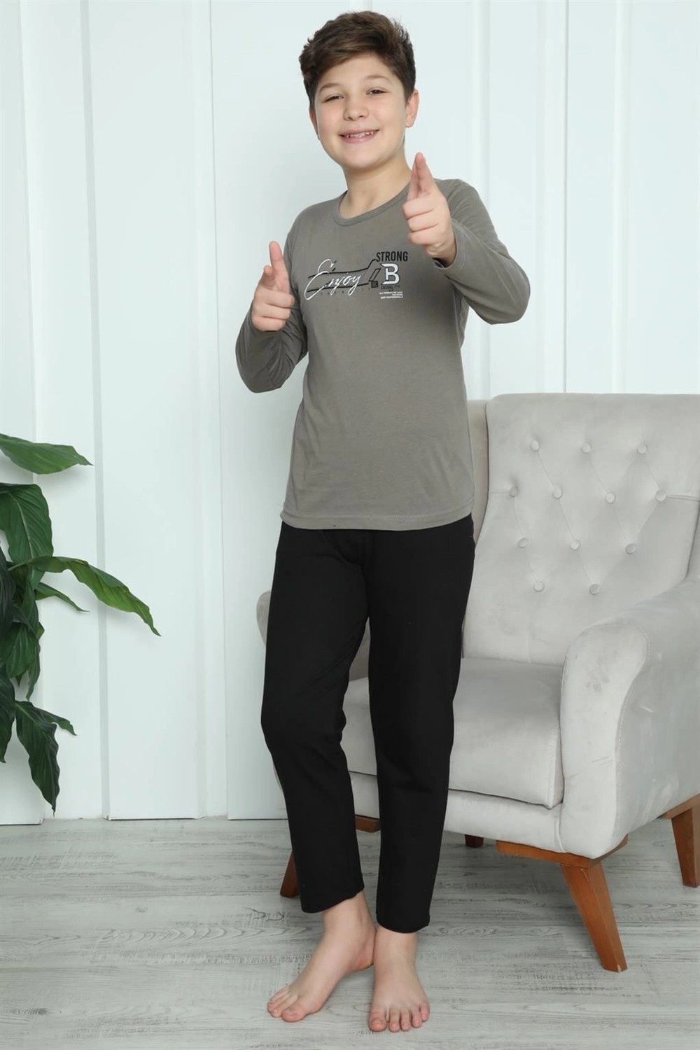 Melonika Erkek Çocuk Penye Pijama Takım Vizon Çmş görsel 5