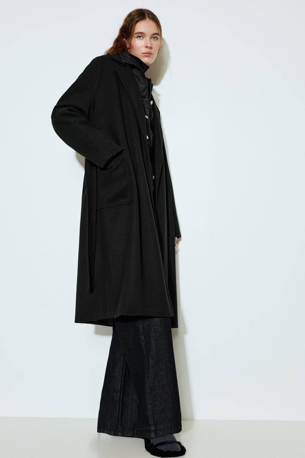 Allbucks Pull & Bear, Uzun Kuşaklı Kaşe Kaban ABPNB00003 görsel 3
