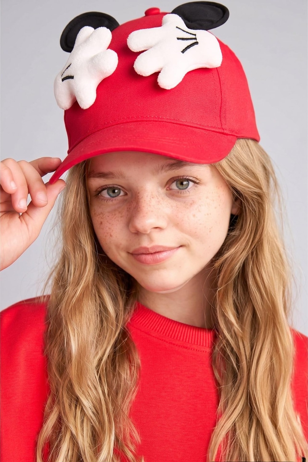 Esranın Dünyası Defacto Dısney Mickey & Minnie 3D 3D Pamuklu Cap Kırmızı Şapka Kız Çocuk G2786A826SM