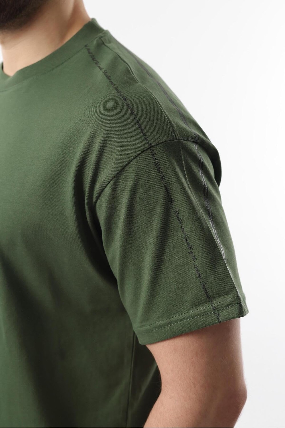 Esranın Dünyası Madmext Haki Overfit Baskılı Erkek Şort T-Shirt Takım E7302,HAKI M görsel 5
