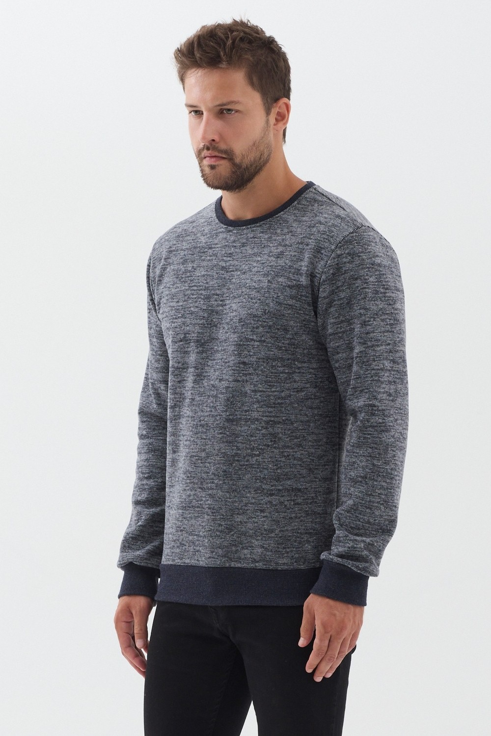Mmetalic Erkek Bisiklet Yaka Pamuklu Basic Regular Fit Sweatshirt görsel 2