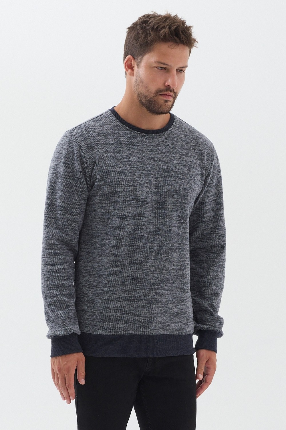 Mmetalic Erkek Bisiklet Yaka Pamuklu Basic Regular Fit Sweatshirt görsel 3