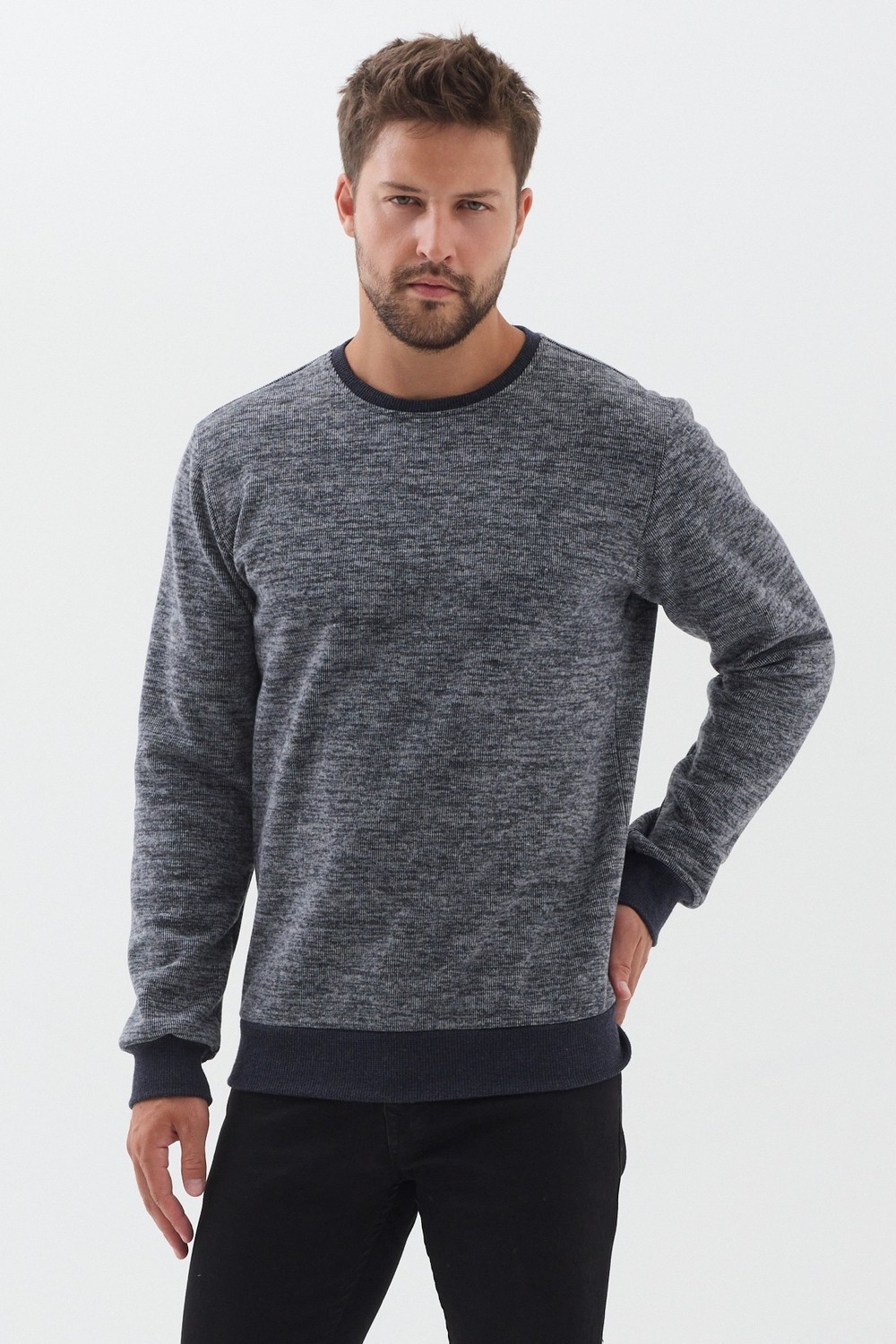 Mmetalic Erkek Bisiklet Yaka Pamuklu Basic Regular Fit Sweatshirt görsel 7