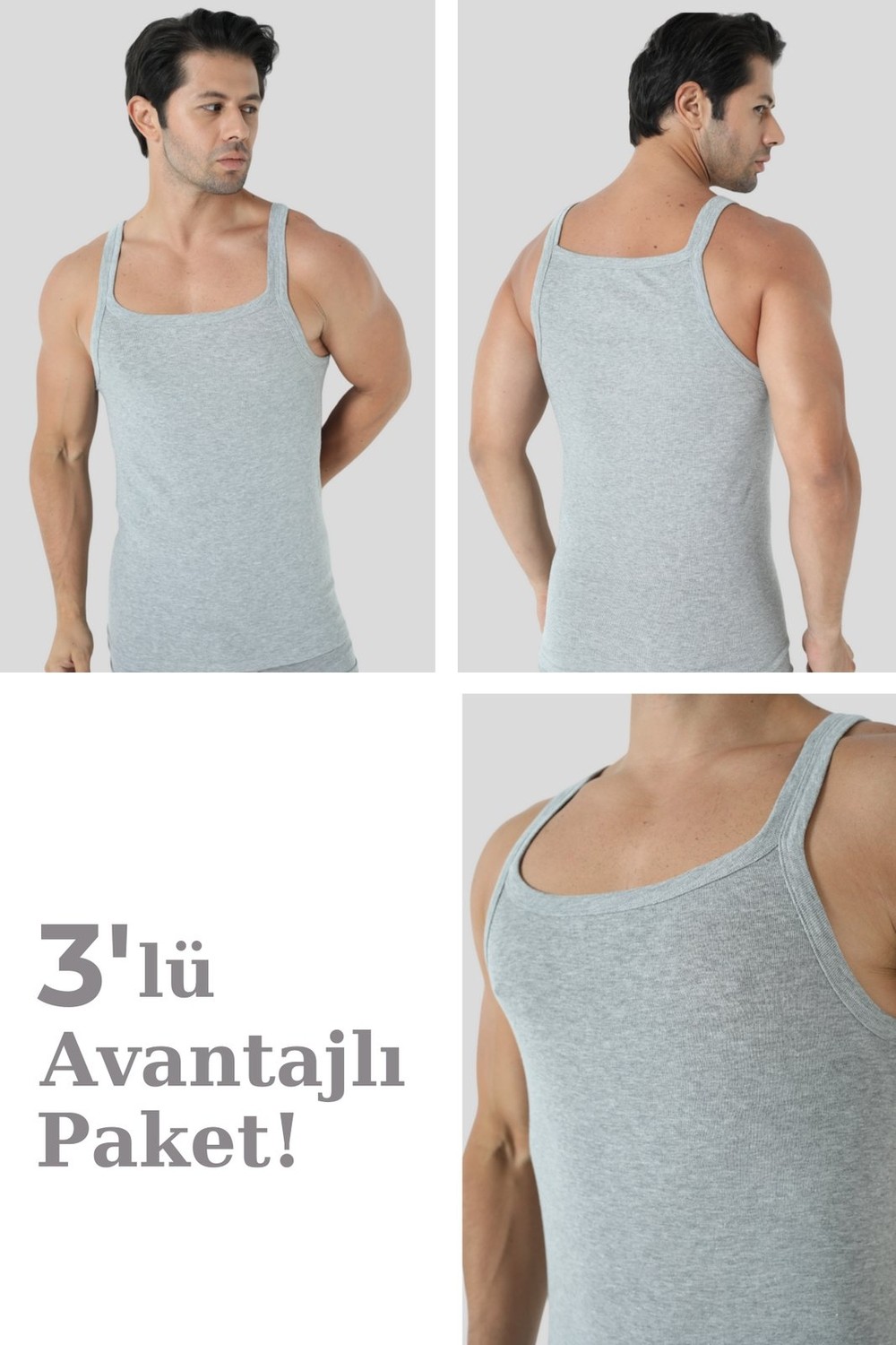 Arma Yıldız Erkek Ince Askılı Atlet 3'lü Paket Pamuklu Ribana Esnek Kumaş