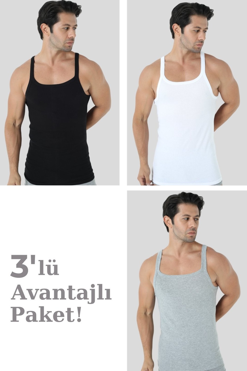 Arma Yıldız Erkek Ince Askılı Atlet 3'lü Paket Pamuklu Ribana Esnek Kumaş