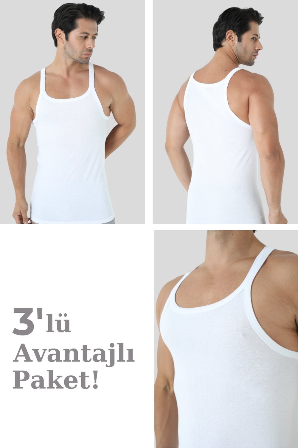 Arma Yıldız Erkek Ince Askılı Atlet 3'lü Paket Pamuklu Ribana Esnek Kumaş