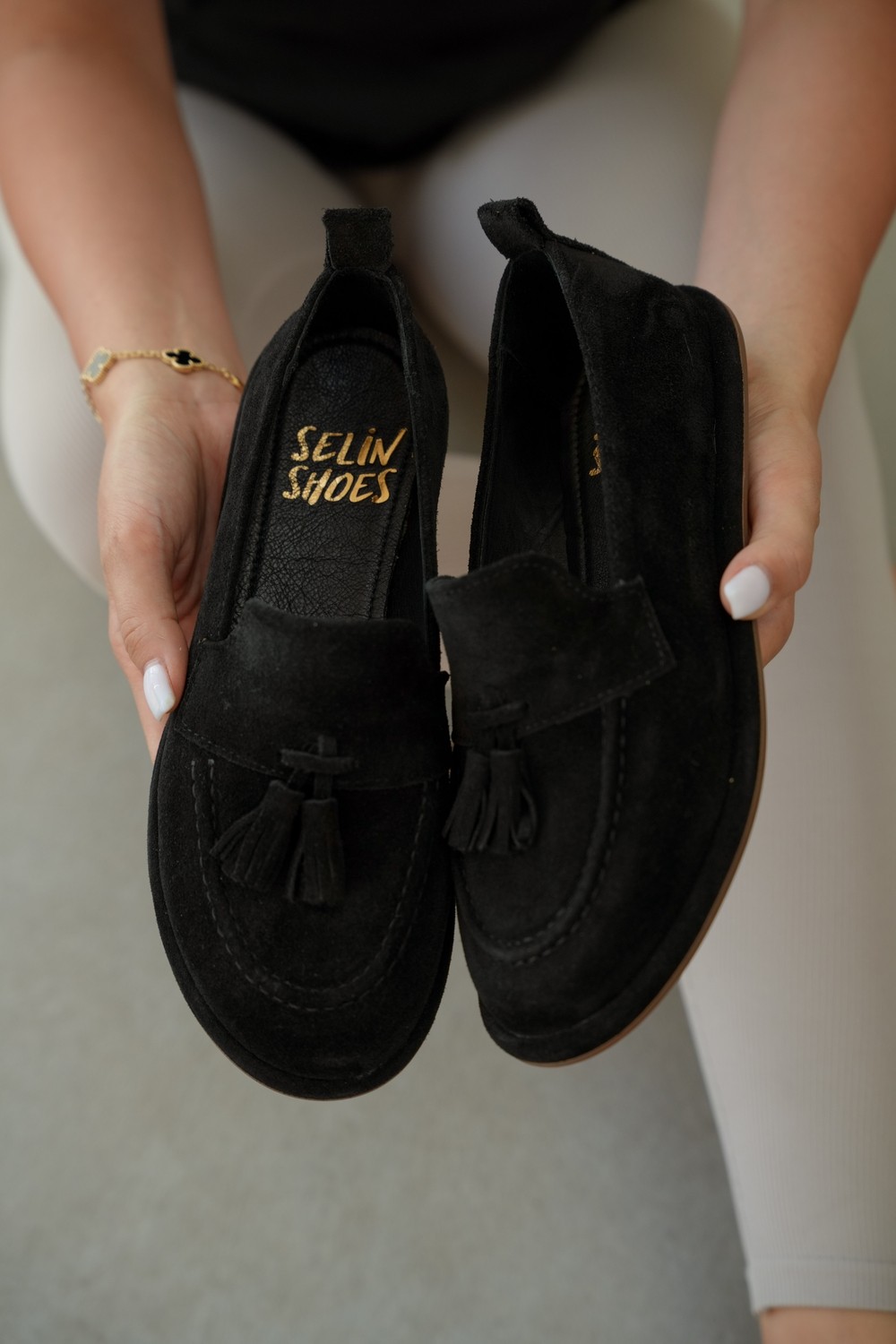 Selin Shoes Belluno Hakiki Deri Püsküllü Kadın Loafer- Vizon Süet