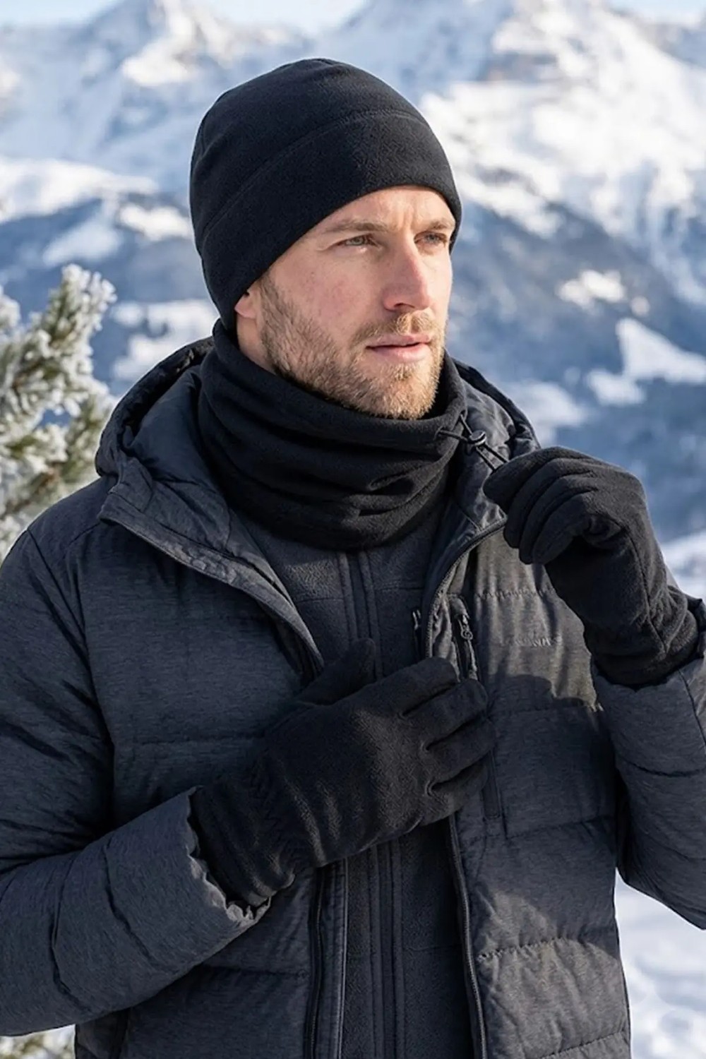 Ritagarcia Unisex Siyah Polar 3'lü Kışlık Set - Ayarlanabilir Boyunluk Bere ve Eldiven Takımı görsel 2