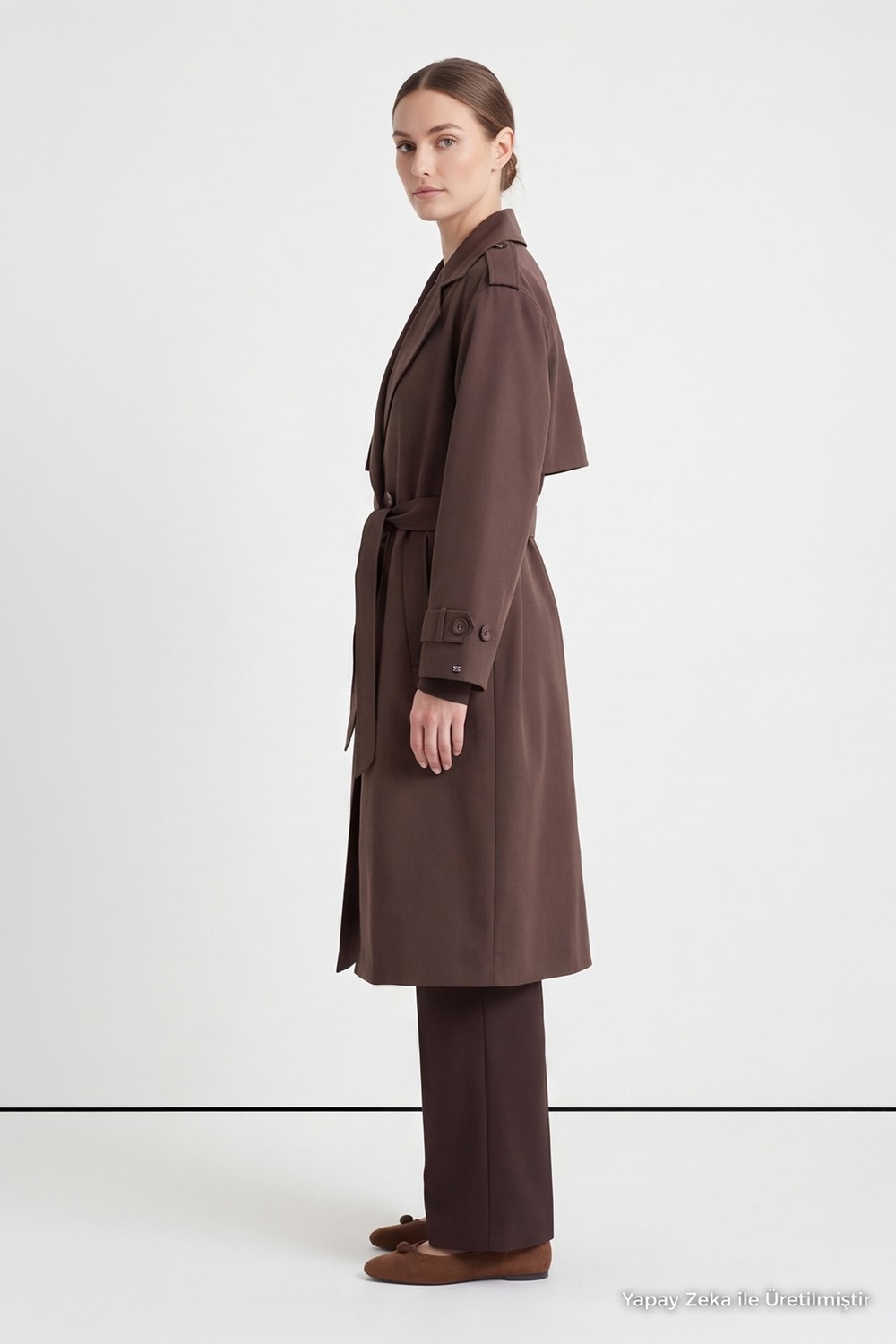 Zühre Çift Sıra Düğmeli Oversize Siyah Trençkot 14238 görsel 5