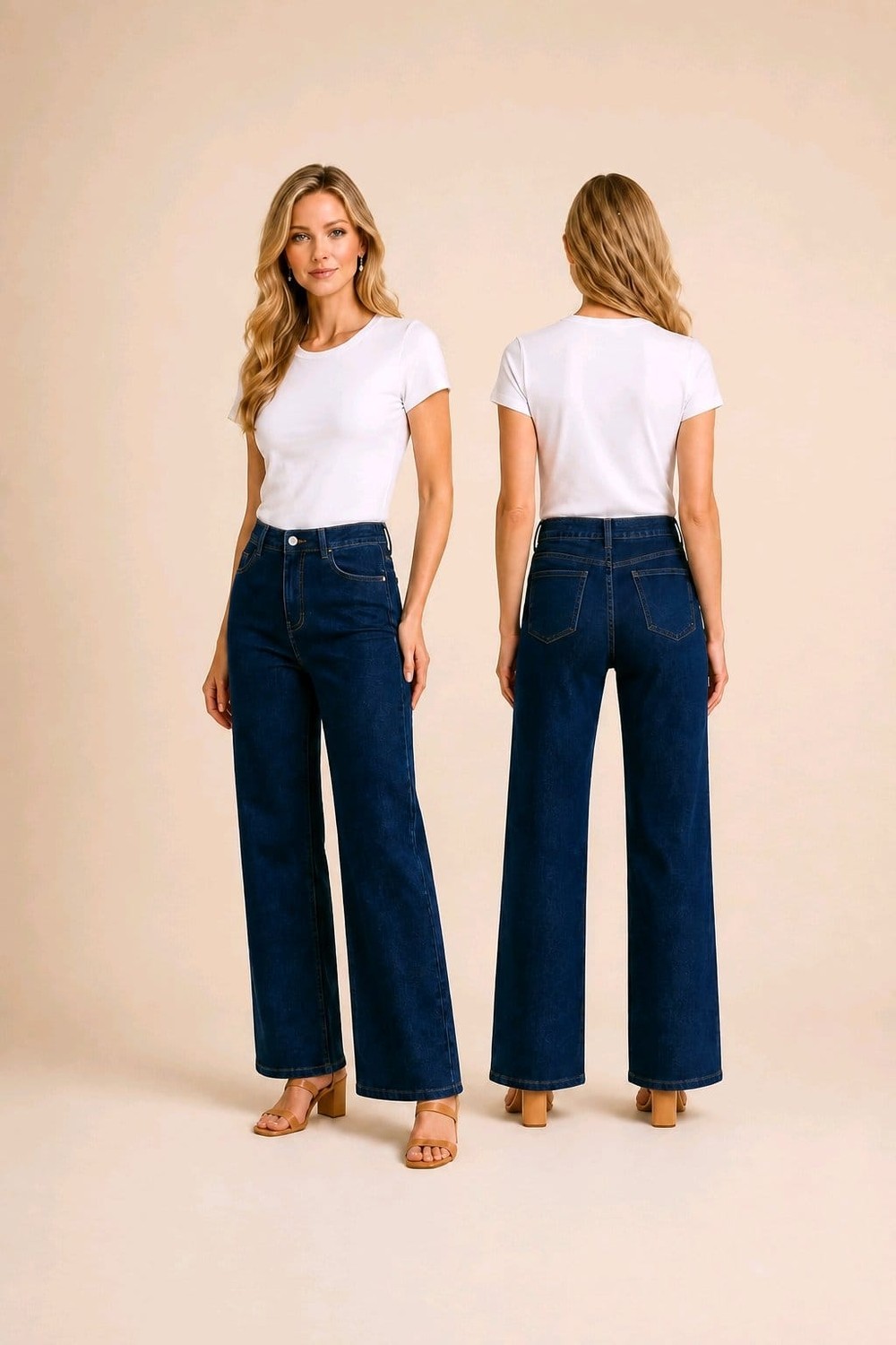 Hies Wide Leg Palazzo Kadın Jeans, Likralı Yüksek Bel Kot Pantolon - Siyah
