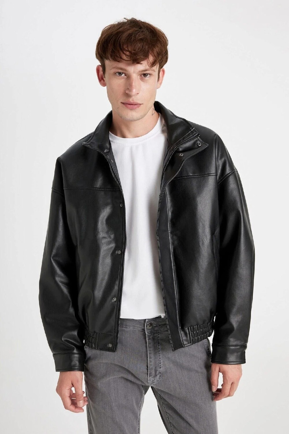 DeFacto Su Itici Oversize Fit Dik Yaka Suni Deri Mont D2427AX24AU
