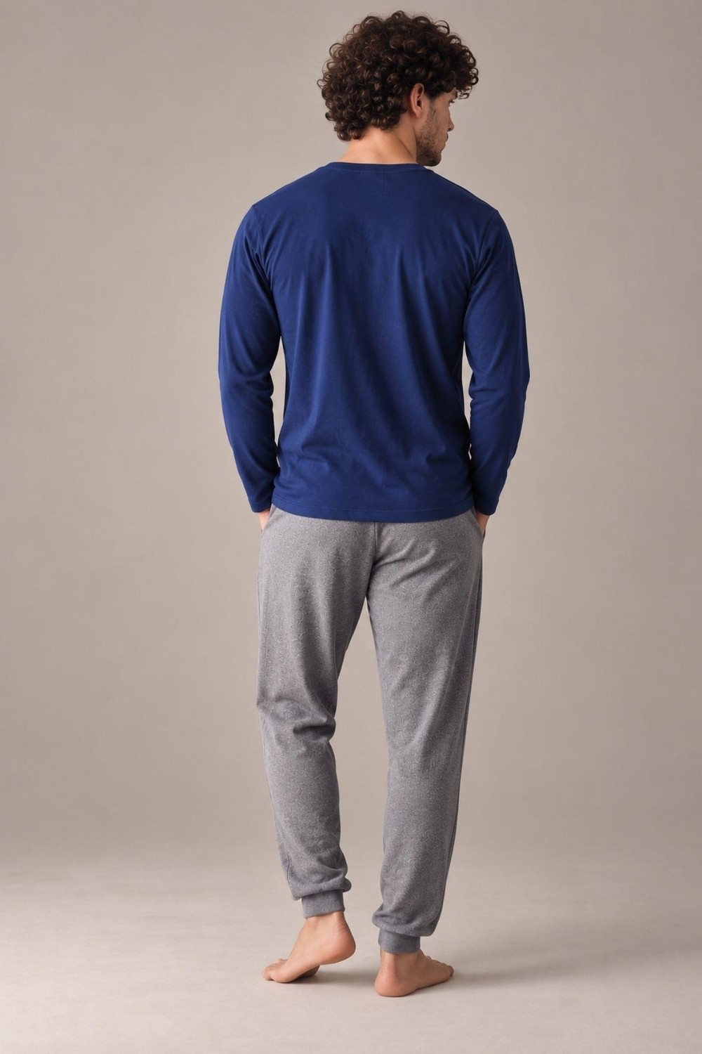 GD Goldoremi Erkek Everythings Better Orta Kalın Regular Manşetli Uzun Kollu Pijama Takım görsel 5
