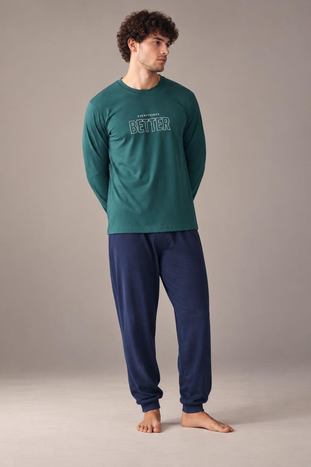 GD Goldoremi Erkek Everythings Better Orta Kalın Regular Manşetli Uzun Kollu Pijama Takım görsel 6