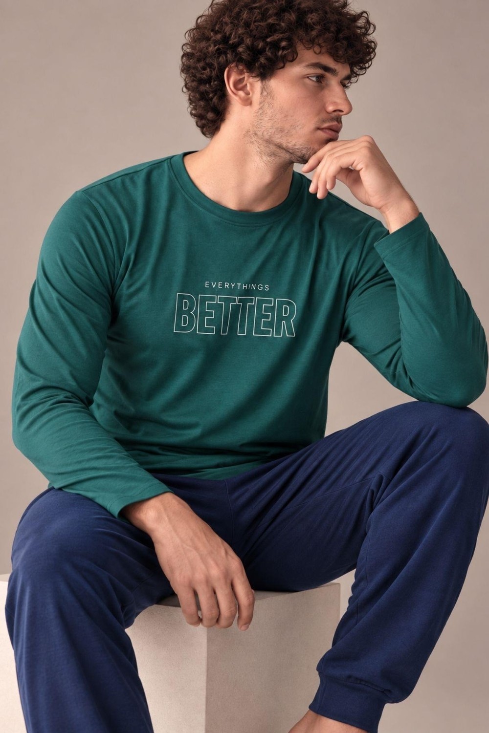 GD Goldoremi Erkek Everythings Better Orta Kalın Regular Manşetli Uzun Kollu Pijama Takım görsel 7