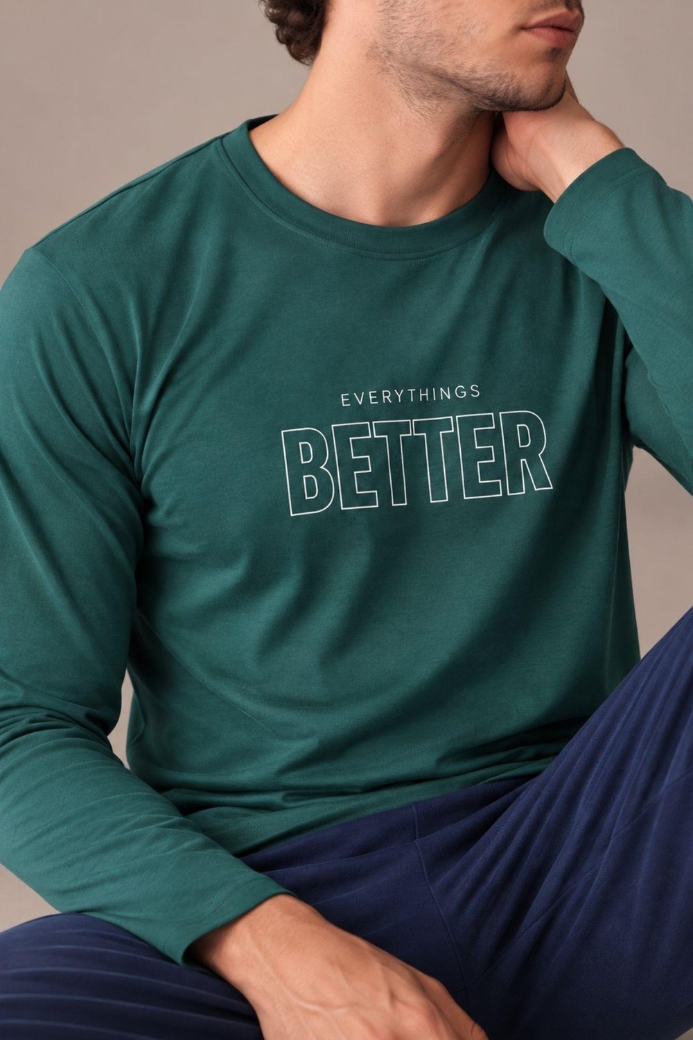 GD Goldoremi Erkek Everythings Better Orta Kalın Regular Manşetli Uzun Kollu Pijama Takım görsel 8