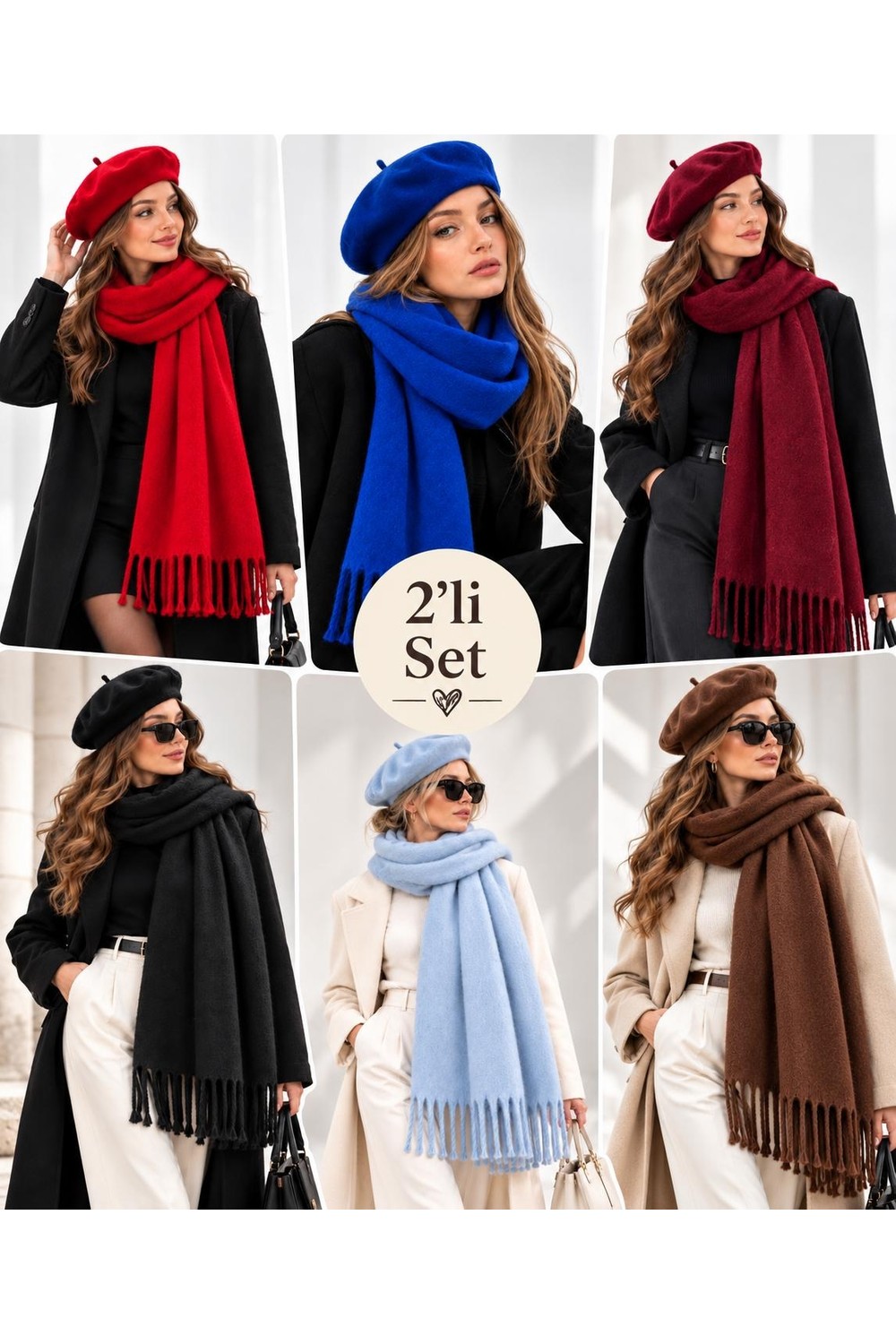 Wearflawless Kadın 2'li Takım Atkı ve Ressam Beresi Seti, Kışlık Hediye, Sevgililer Günü Hediyesi görsel 5