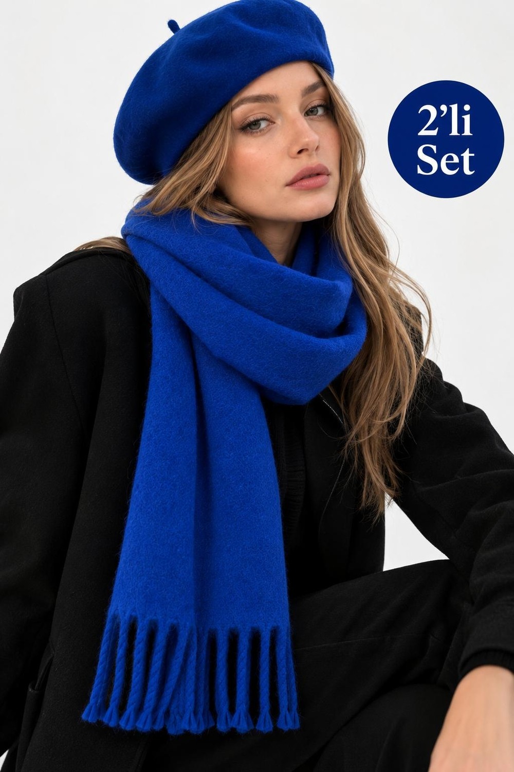 Wearflawless Kadın 2'li Takım Atkı ve Ressam Beresi Seti, Kışlık Hediye, Sevgililer Günü Hediyesi