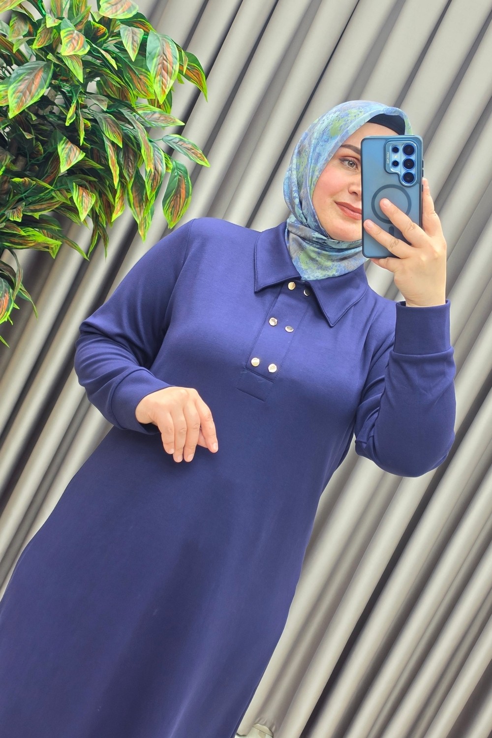 Elmas Tesettür Kadın Giyim Büyük Beden Yakası ve Yanı Çıtçıtlı Pantolonlu Takım görsel 5