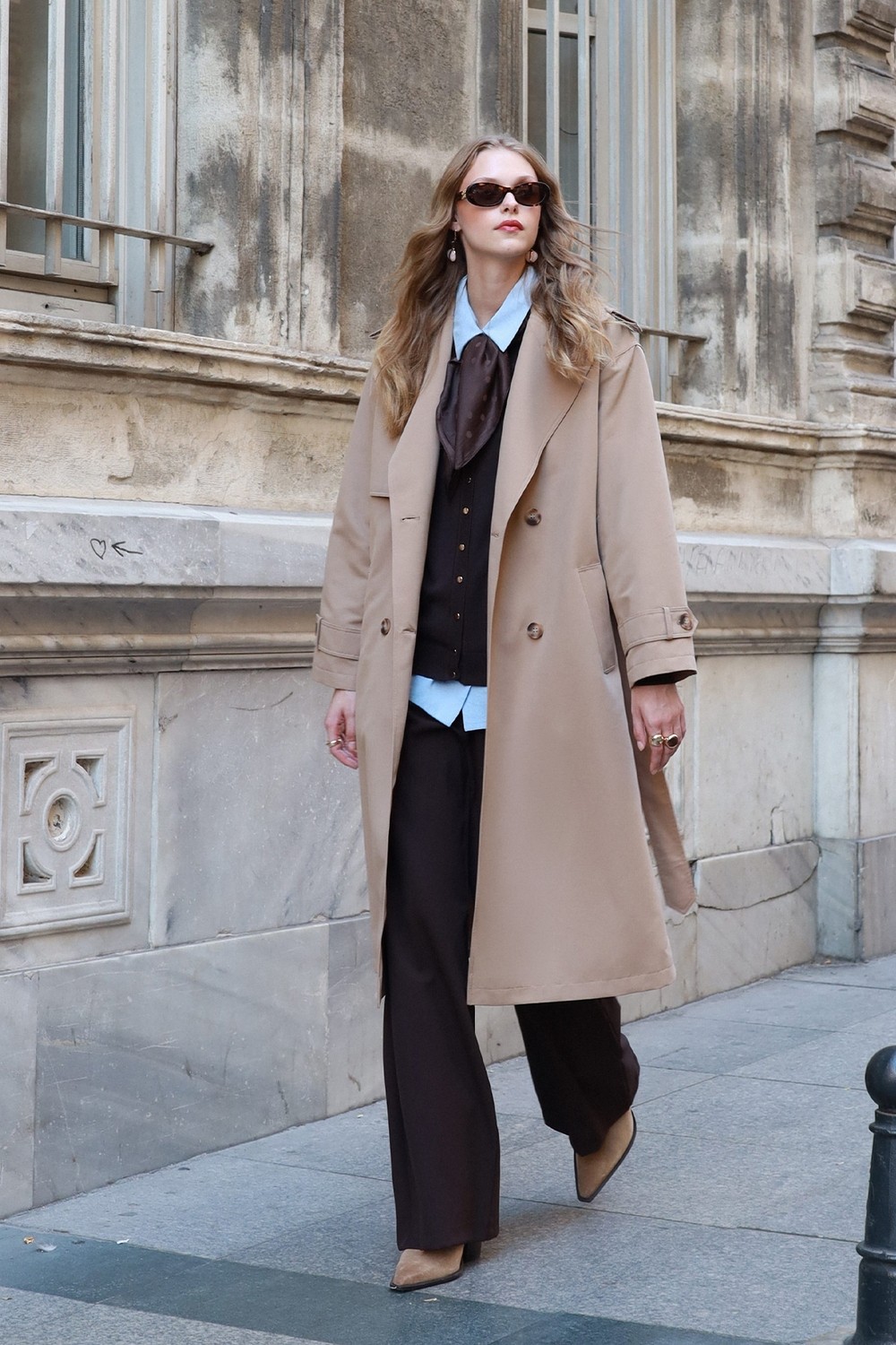 Zühre Çift Sıra Düğmeli Oversize Siyah Trençkot 14238 görsel 6
