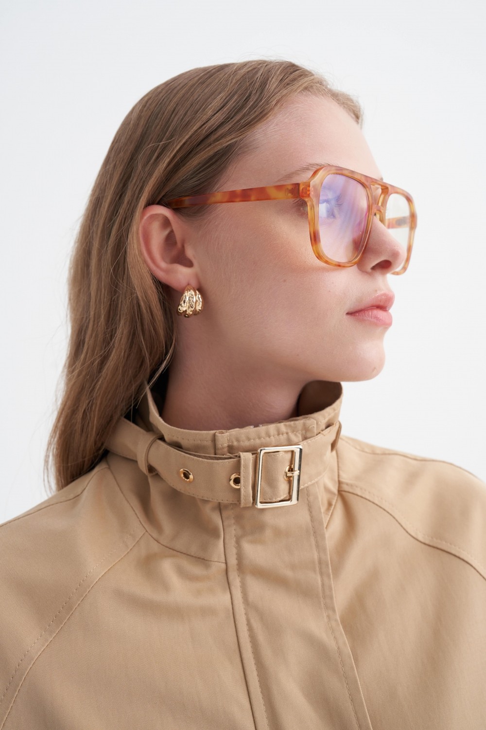 Zühre Oversize Dik Yaka Bomber Camel Trençkot 14271 görsel 6