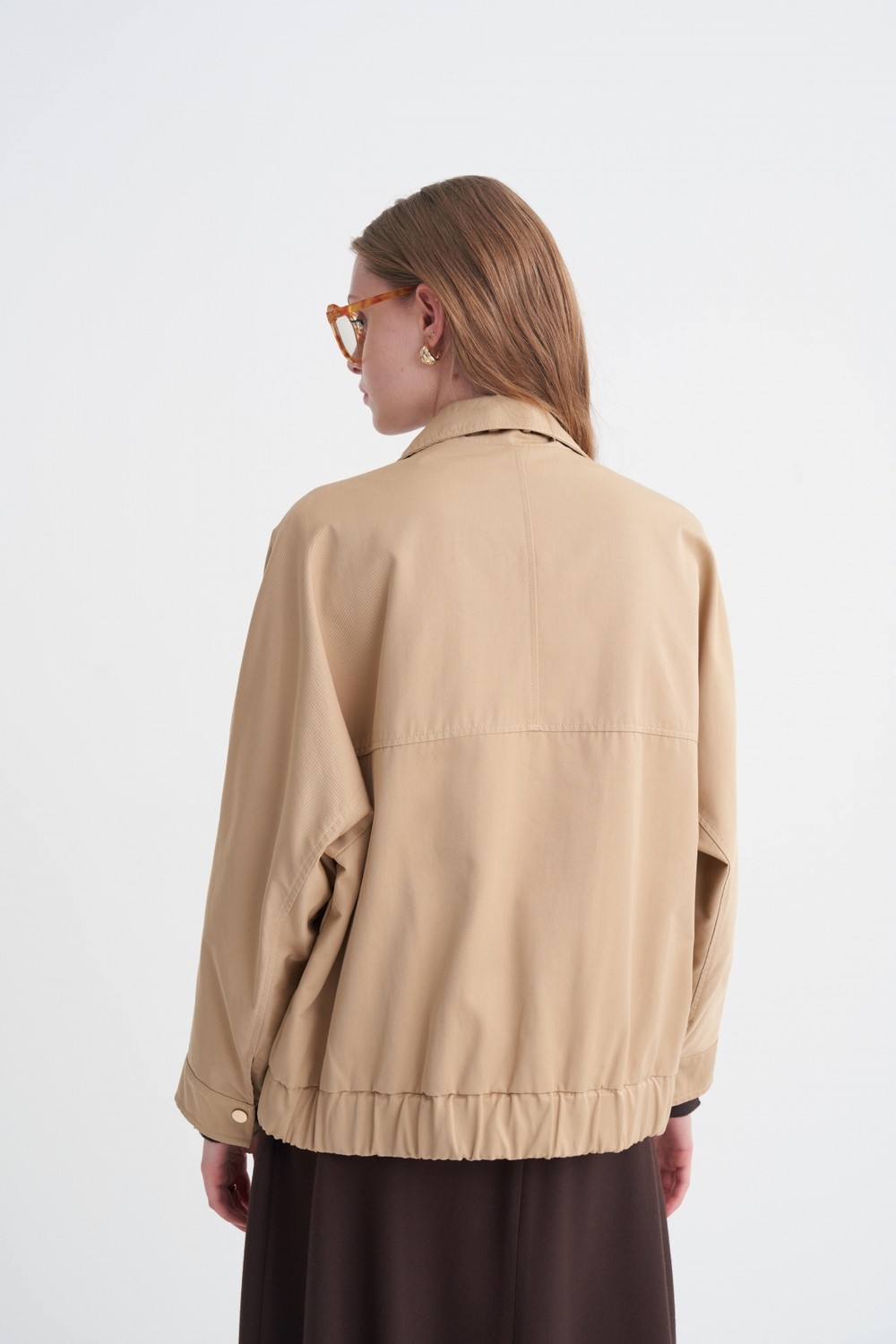 Zühre Oversize Dik Yaka Bomber Camel Trençkot 14271 görsel 7