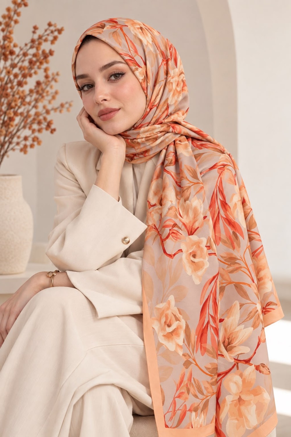 Revam Collection Manolya Desen Pamuk Soft Şal Somon