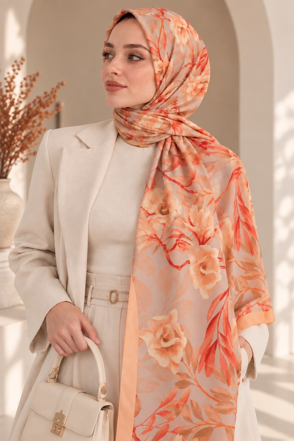Revam Collection Manolya Desen Pamuk Soft Şal Somon görsel 2