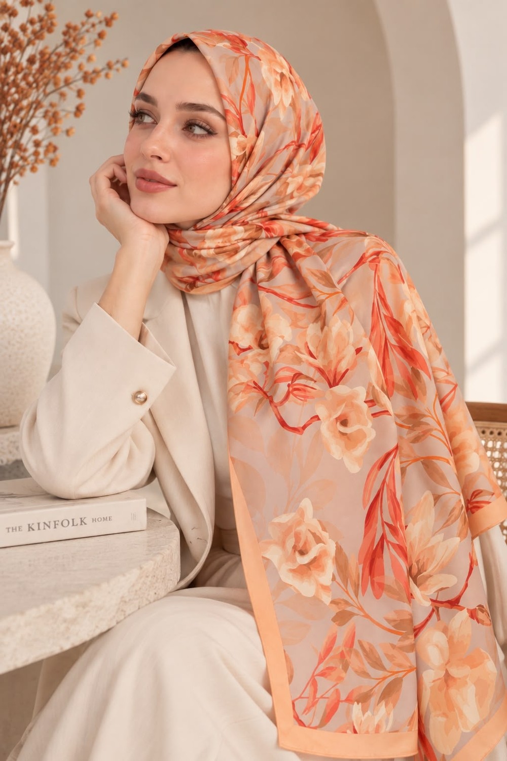 Revam Collection Manolya Desen Pamuk Soft Şal Somon görsel 4