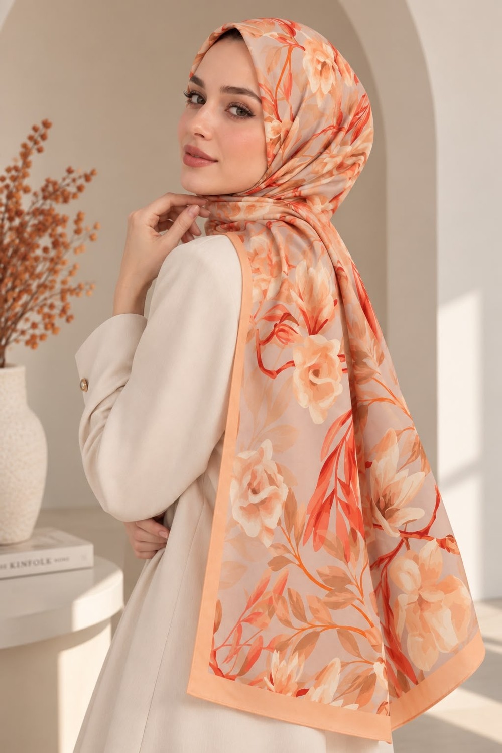 Revam Collection Manolya Desen Pamuk Soft Şal Somon görsel 5