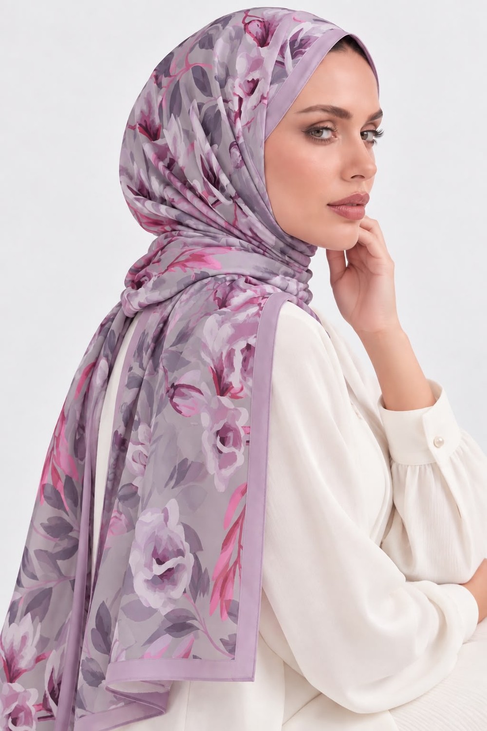 Revam Collection Manolya Desen Pamuk Soft Şal Lila görsel 2
