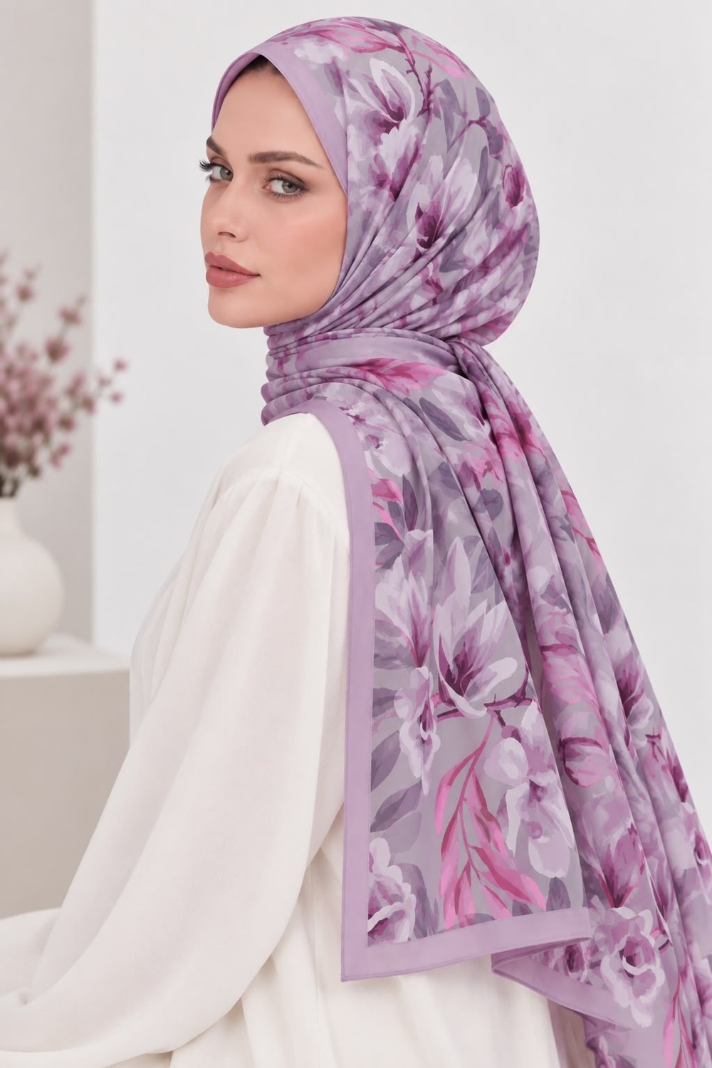 Revam Collection Manolya Desen Pamuk Soft Şal Lila görsel 3