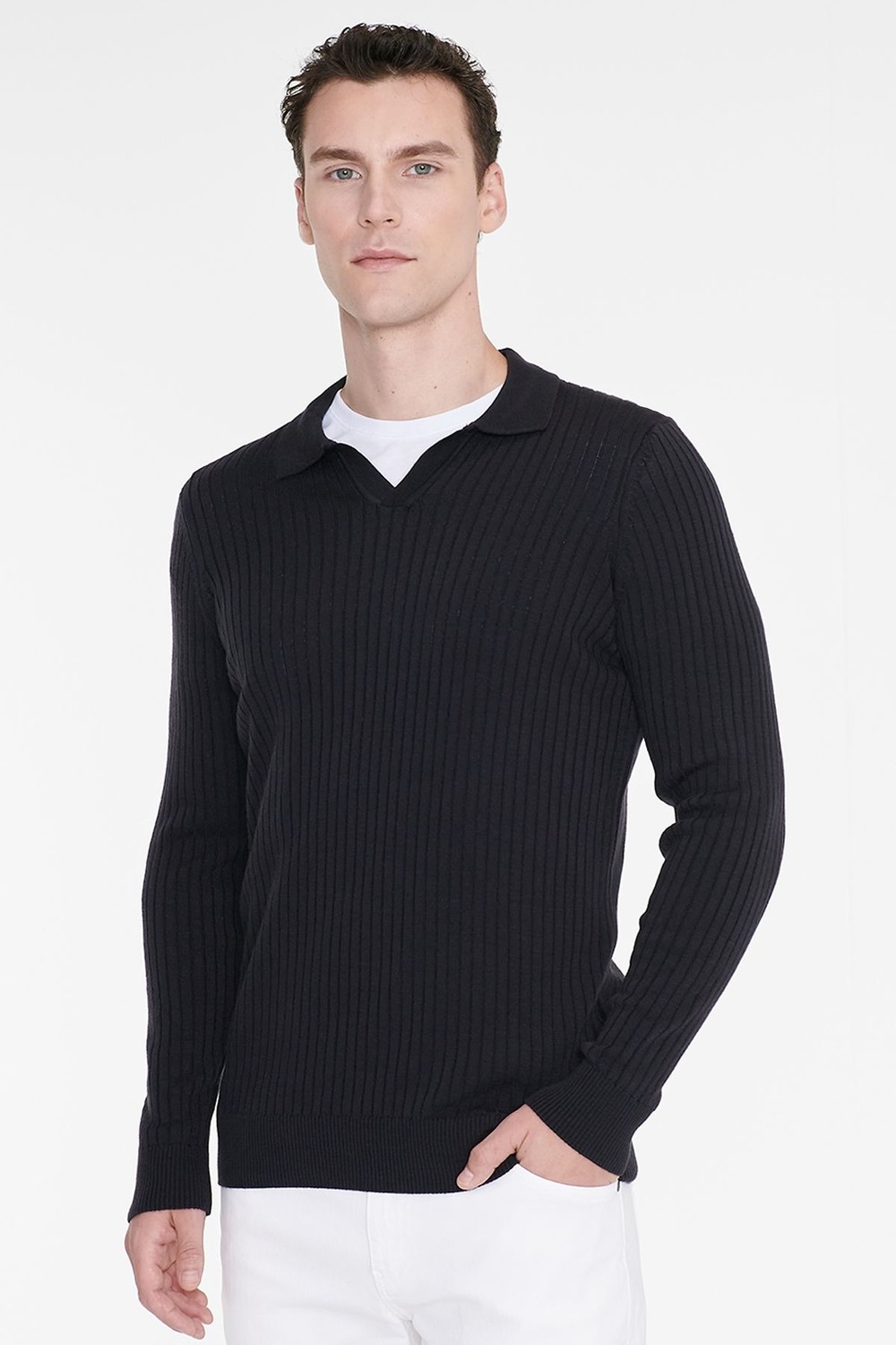 Altınyıldız Classics Standart Fit Normal Kesim Polo Yaka Jakarlı Triko Kazak
