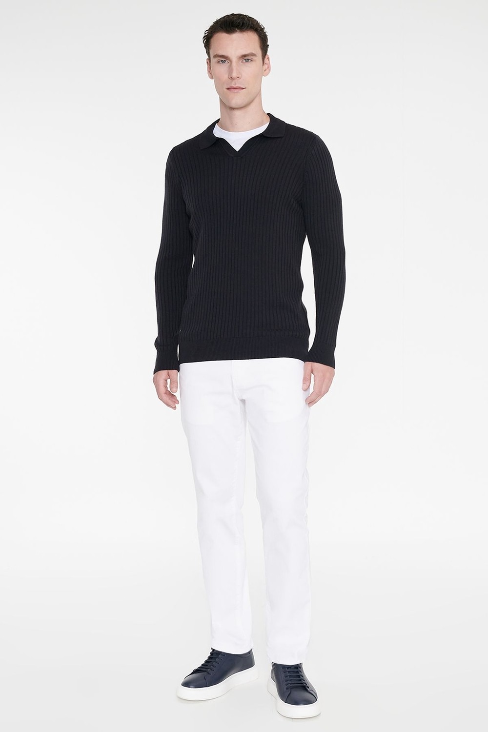 Altınyıldız Classics Standart Fit Normal Kesim Polo Yaka Jakarlı Triko Kazak görsel 2