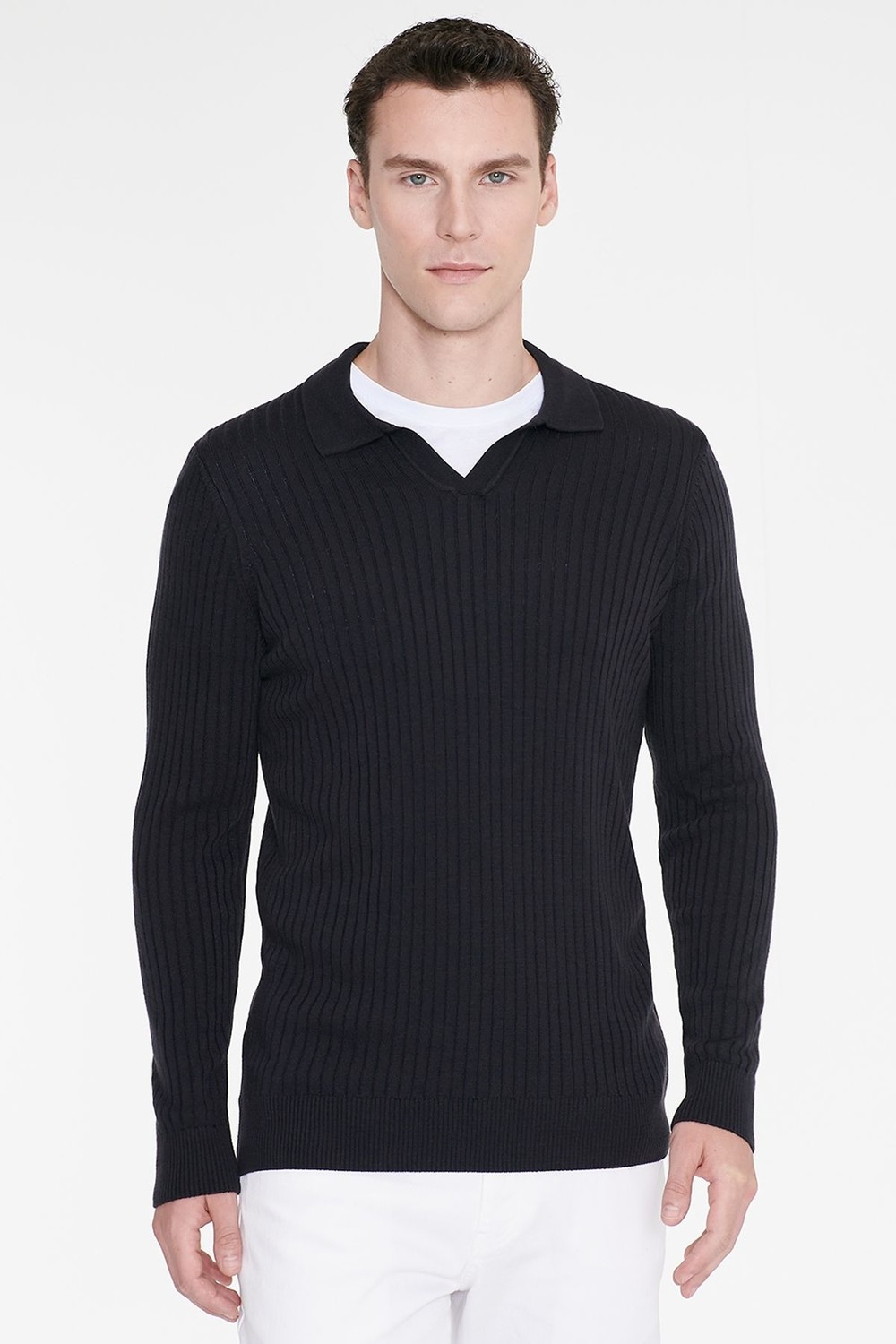 Altınyıldız Classics Standart Fit Normal Kesim Polo Yaka Jakarlı Triko Kazak görsel 3